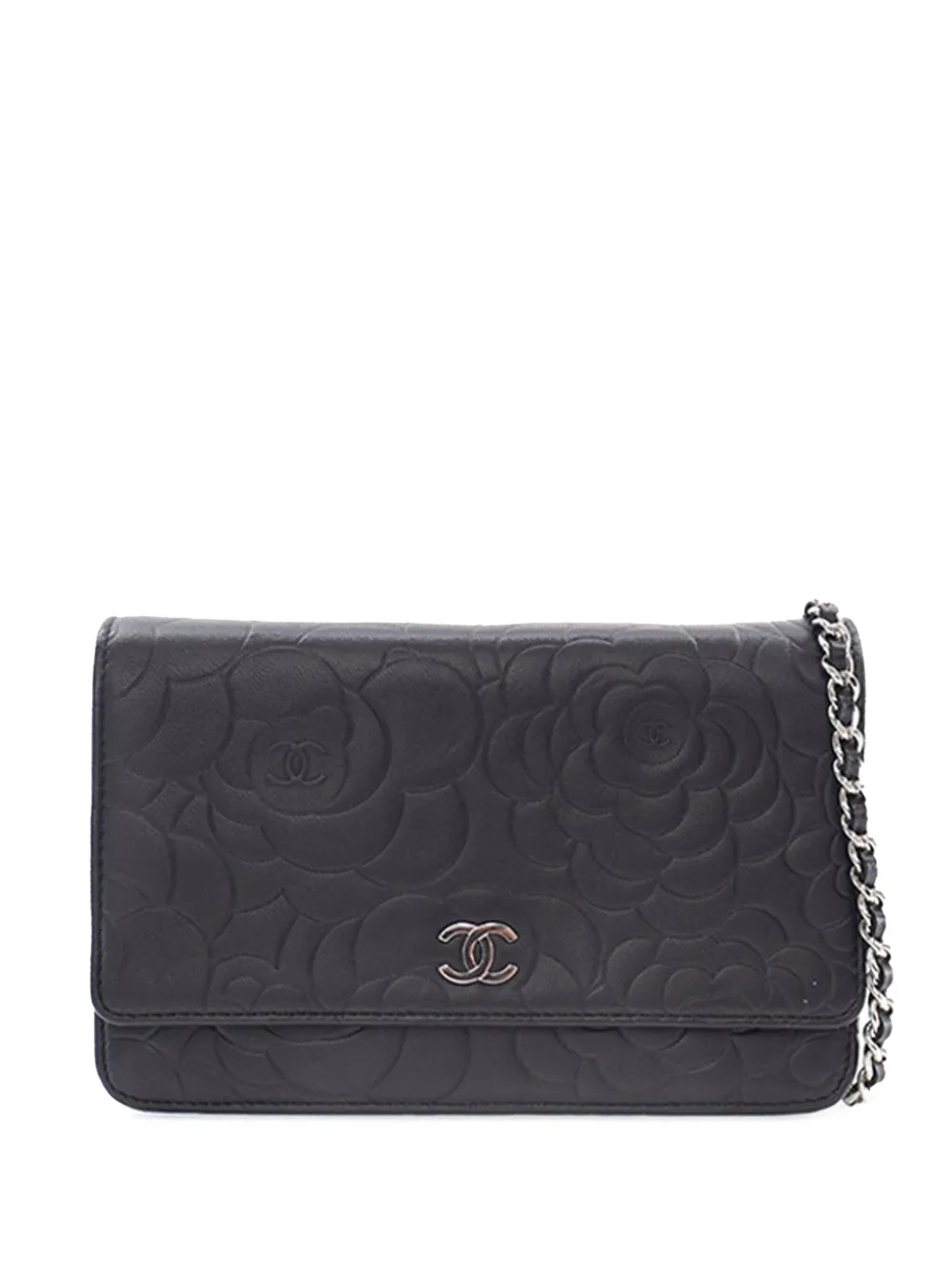 CHANEL Pre-Owned 2010-2011 ココマーク エンボス ラムスキン カメリア ウォレットオンチェーン ショルダーバッグ CHANEL Pre-Owned 2010-2011 ココマーク エンボス ラムスキン カメリア ウォレットオンチェーン ショルダーバッグ