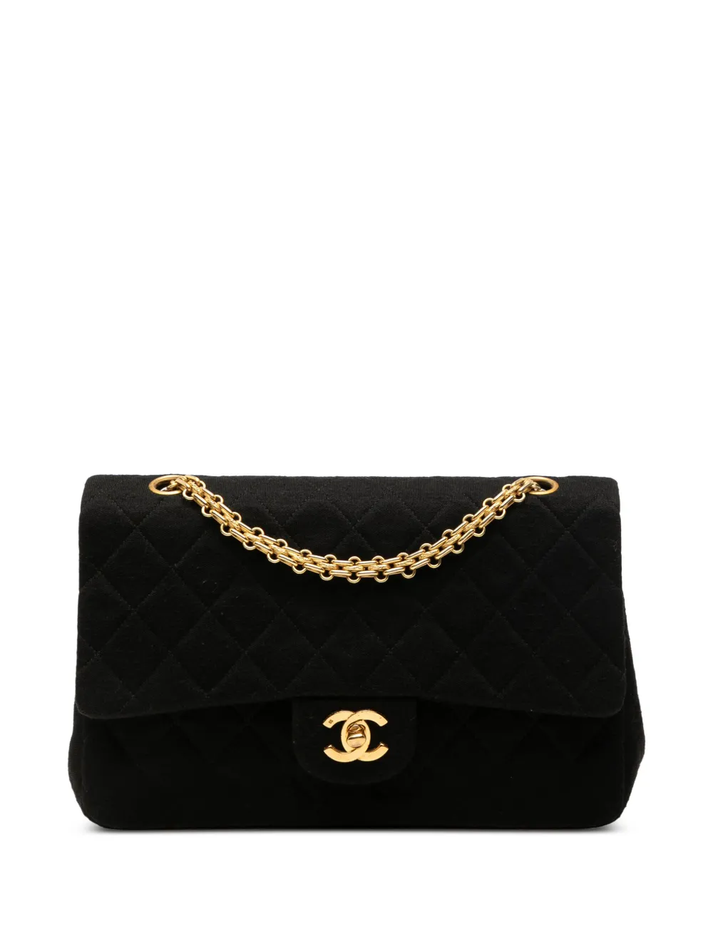 CHANEL Pre-Owned 1989-1991 ミディアム クラシック ジャージー ダブルフラップ ショルダーバッグ - ブラック CHANEL Pre-Owned 1989-1991 ミディアム クラシック ジャージー ダブルフラップ ショルダーバッグ - ブラック