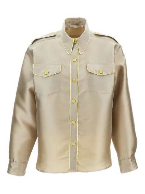 PINAG contrast-piping flap-pockets shirt
