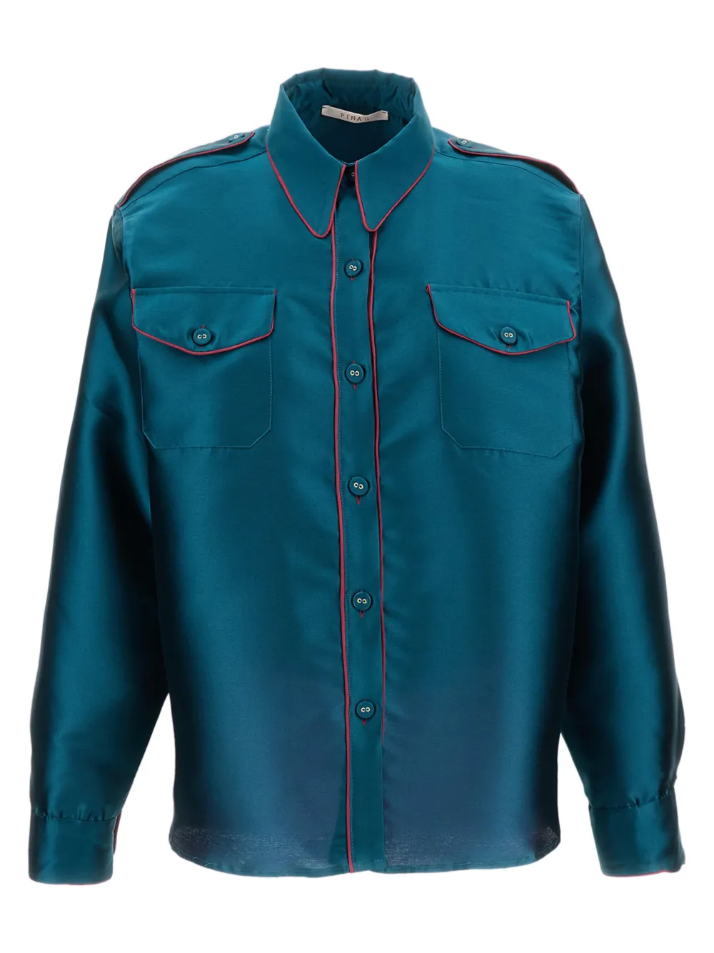 PINAG contrast-piping flap-pocket silk shirt - Blu