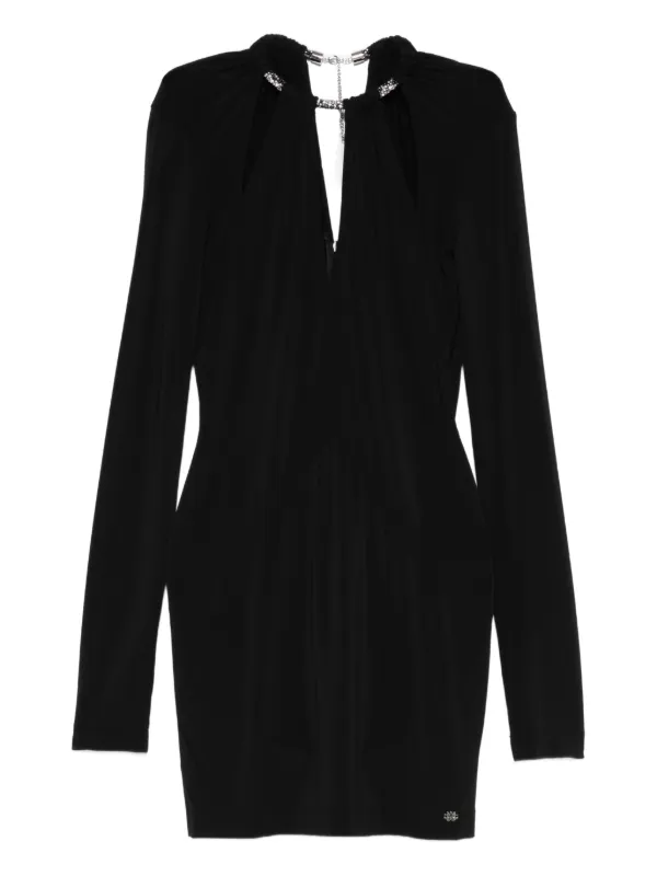 Amiri Embellished-neck Long-sleeve Mini Dress in Black