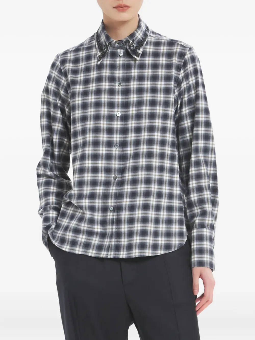Barena checked embellished collar shirt - Grigio