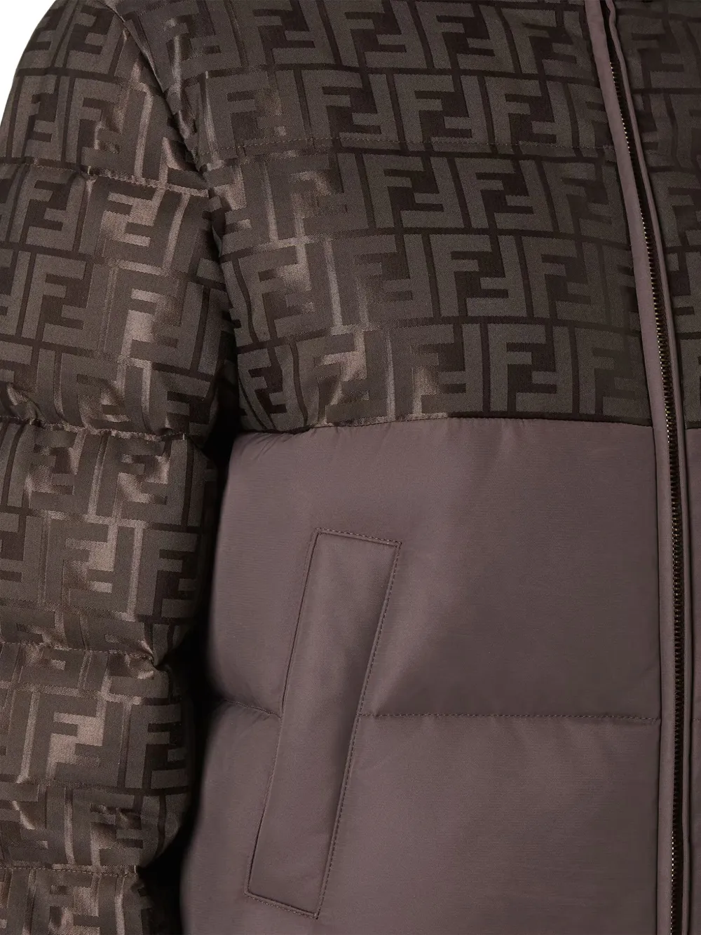 Fendi Women Brown Down Jacket With Drawstring Hood And Ff Motif In Tech Fabric Woman In Brown