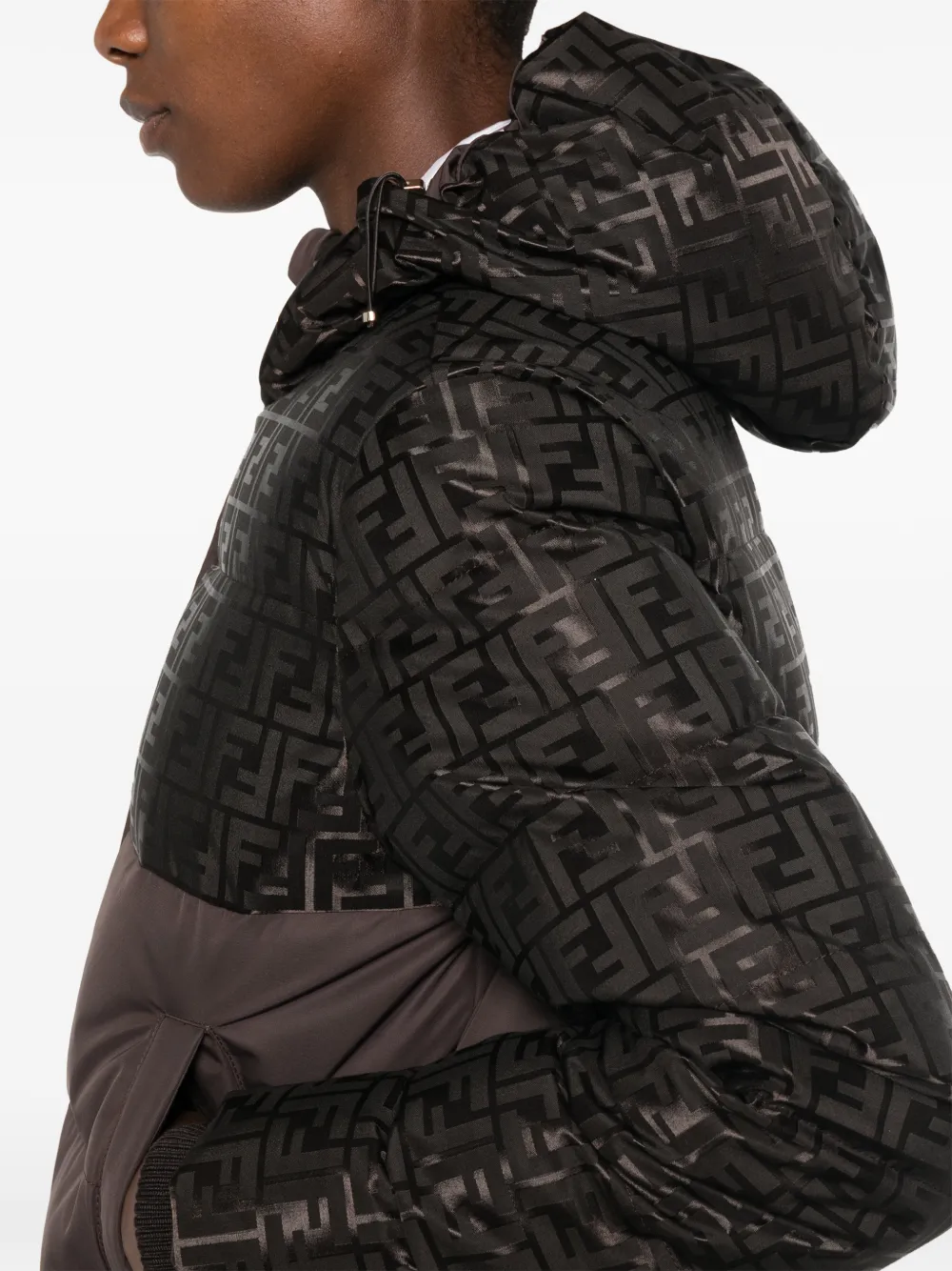 FENDI FF Logo Hooded Puffer Jacket | Brown | FARFETCH