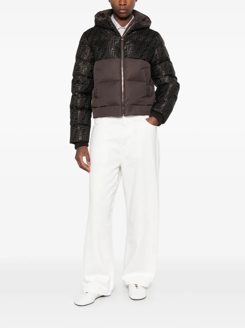 FENDI FF donsjack met capuchon en logo Bruin