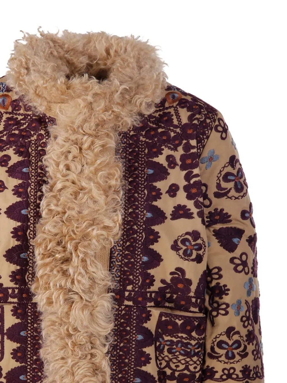 Antik Batik Floral Fur Trim Jacket In Brown