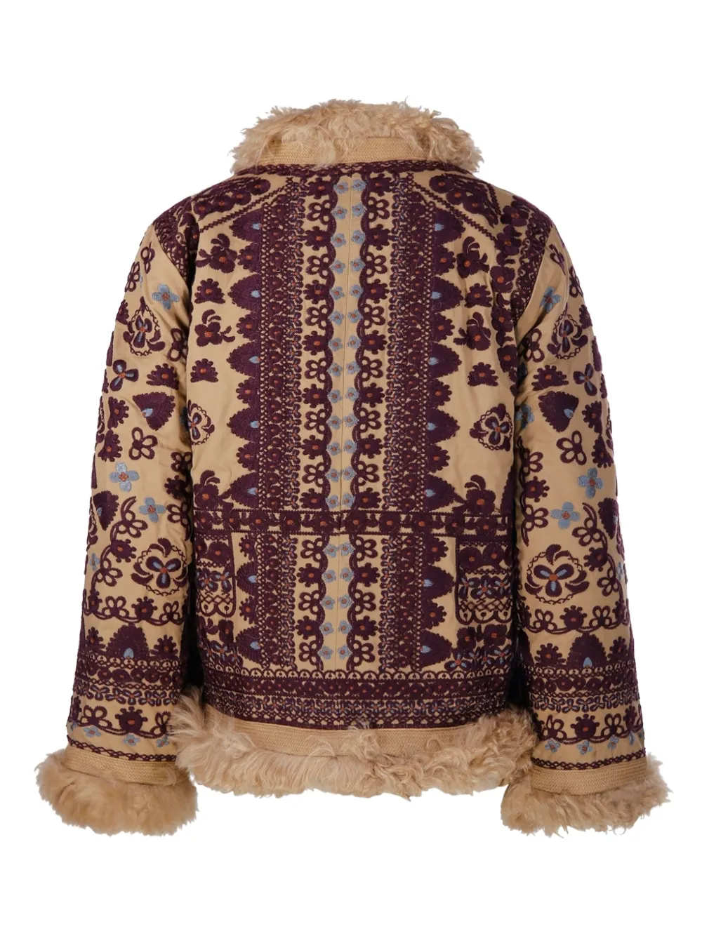 Antik Batik Floral Fur Trim Jacket In Brown