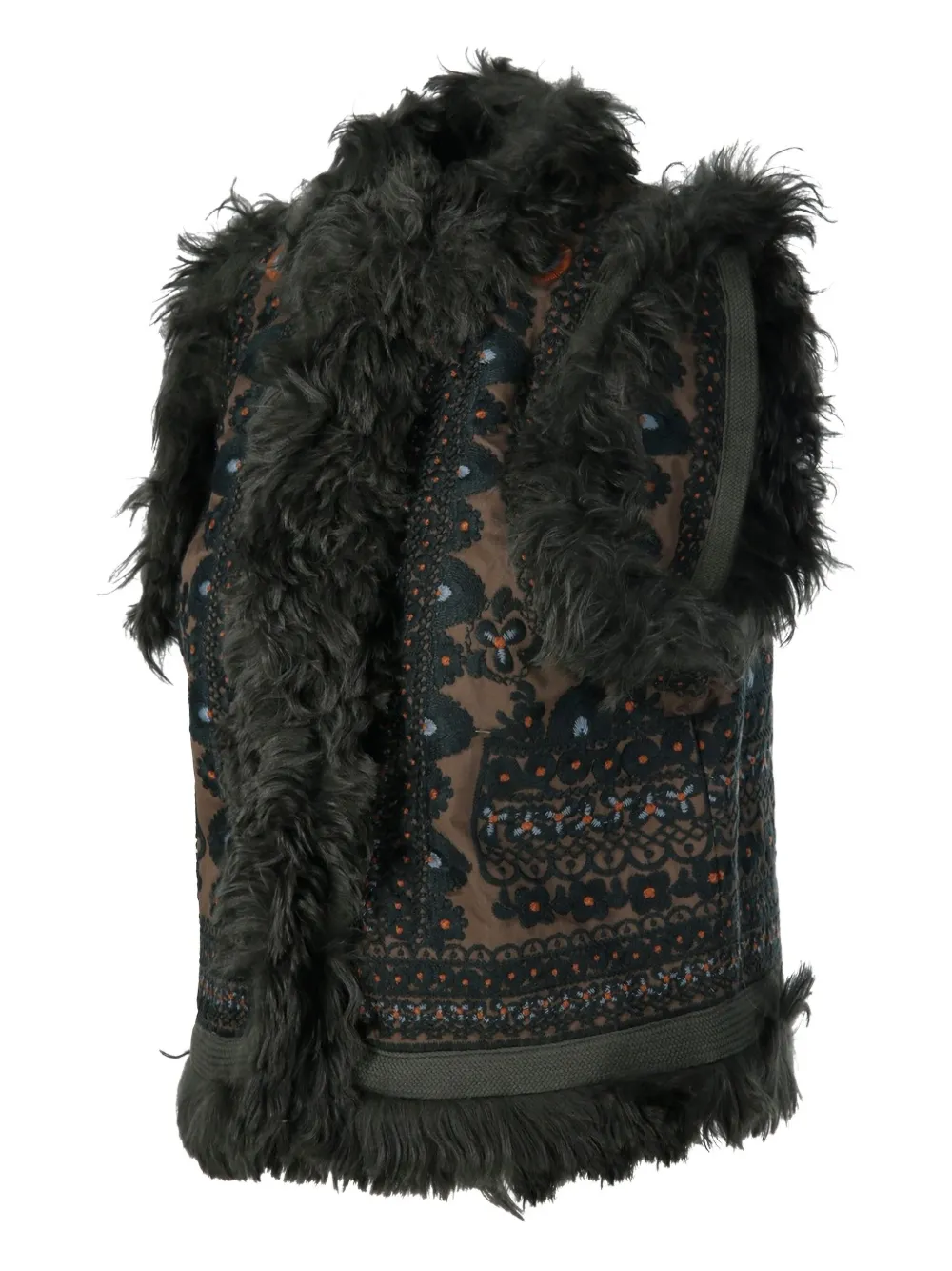 Antik Batik Fur Trim Patterned Jacket In Gray