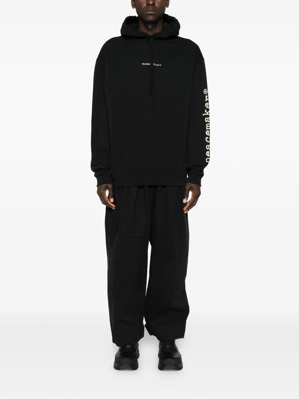 Peacemaker Oamc pigeon-print long-sleeve hoodie | Black | Image 1