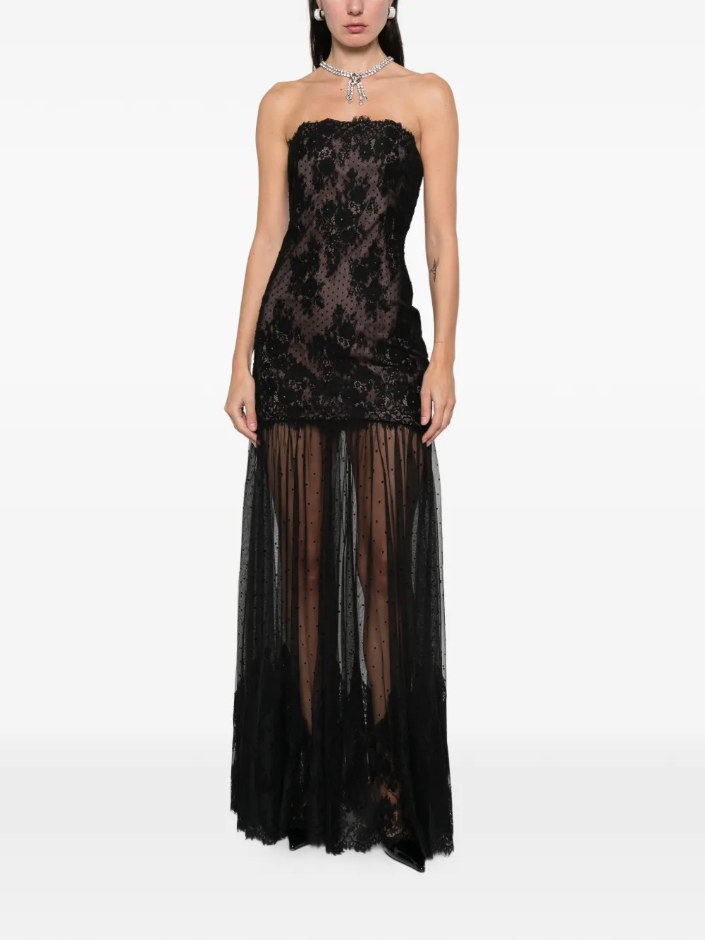 Retroféte Lace Tulle Maxi Dress In Black