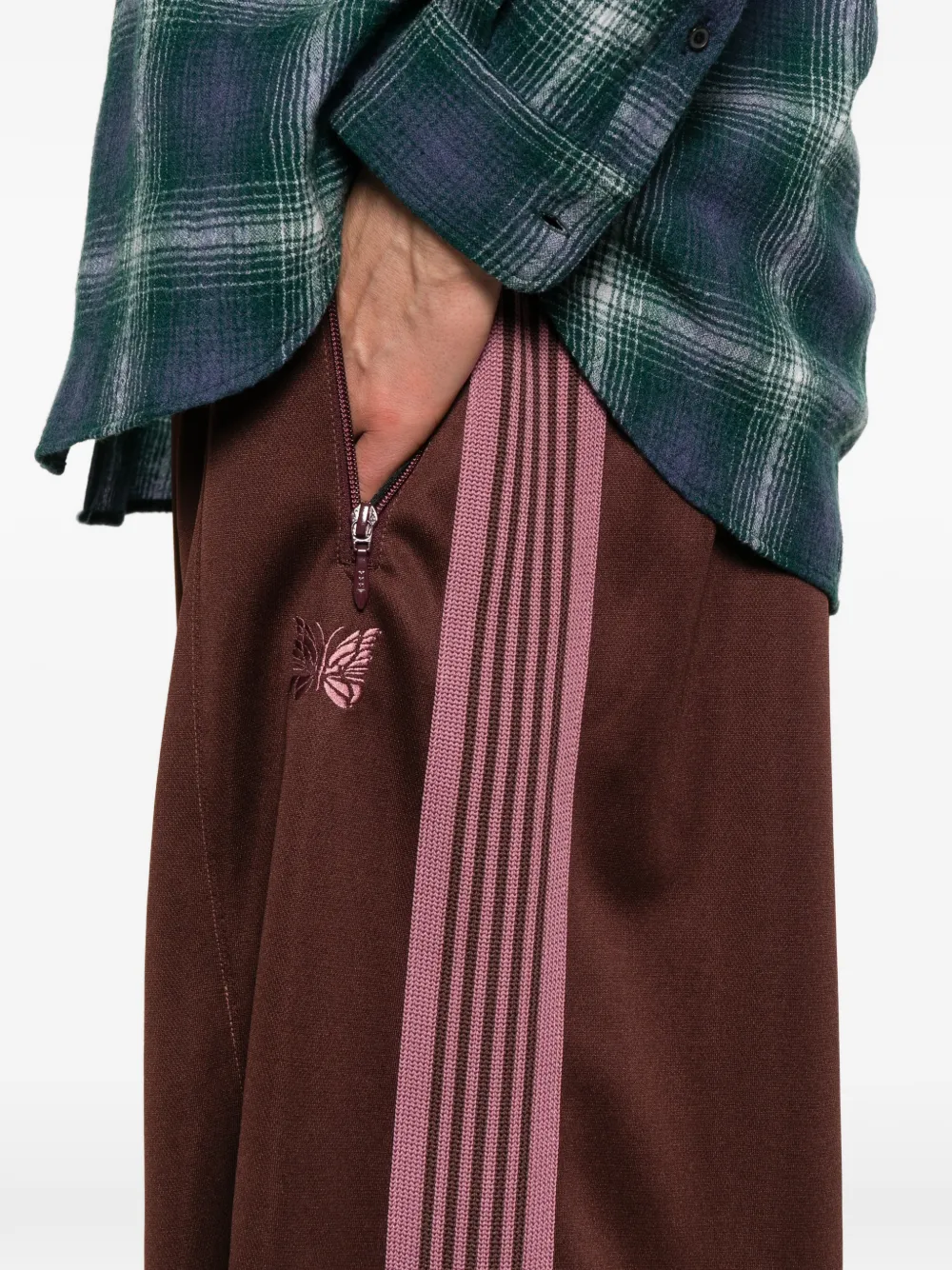 Needles Stripe Zip Trousers In Brown