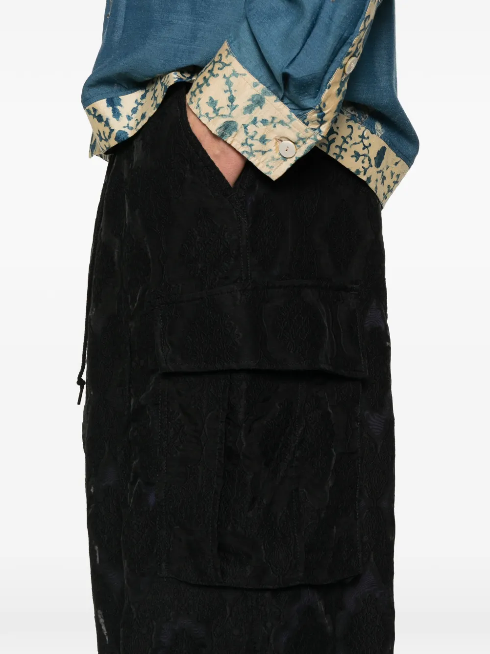 Needles Cargo Patterned Trousers In Black