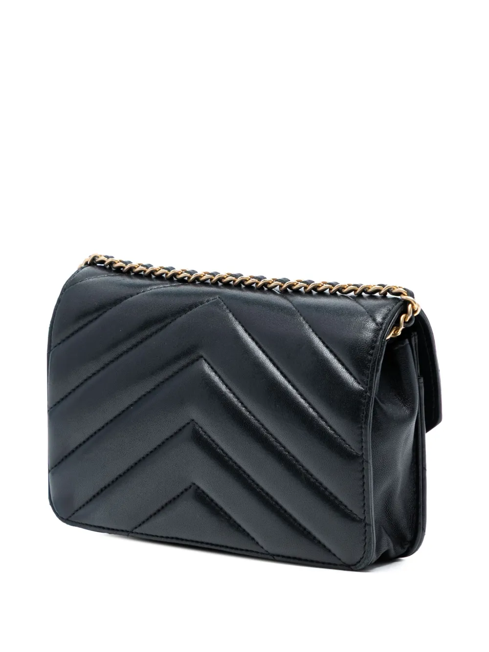 CHANEL Pre-owned 2018-2019 Chevron Lambskin Button Wallet On Chain Crossbody Bag In Black