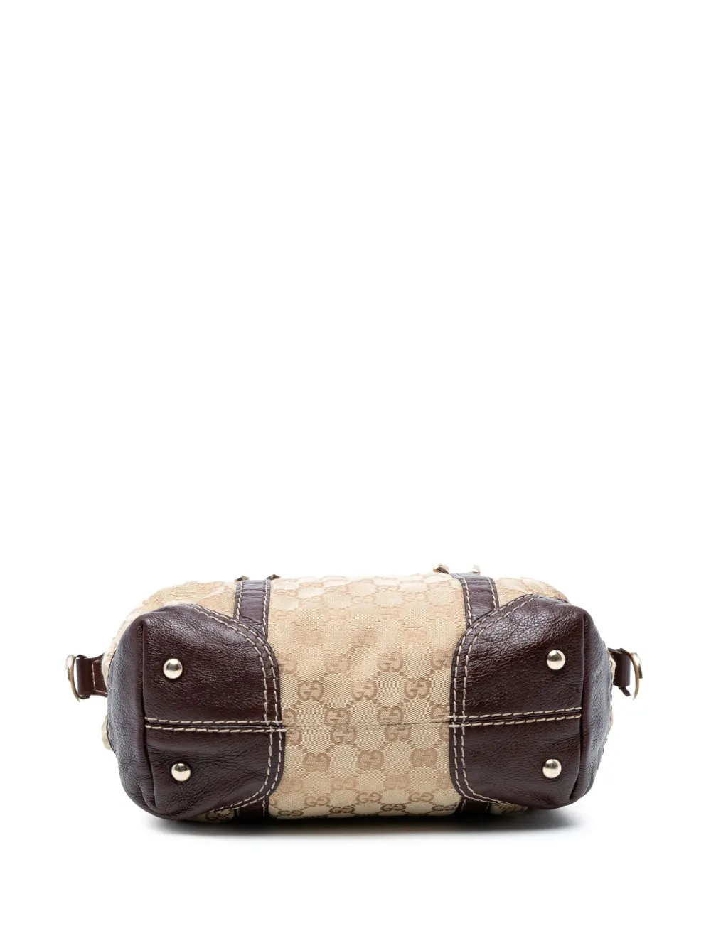 Pre-owned Gucci 2016-2025 Gg Canvas Horsebit Nail Boston Bag Satchel In Brown