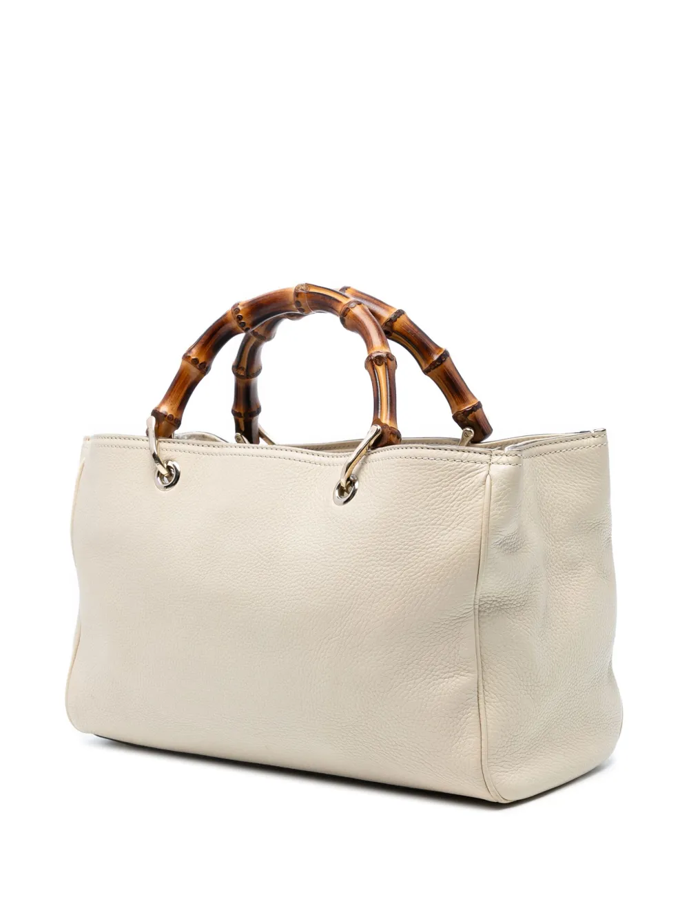 Pre-owned Gucci 2016-2025 Medium Calfskin Bamboo Shopper Satchel In White