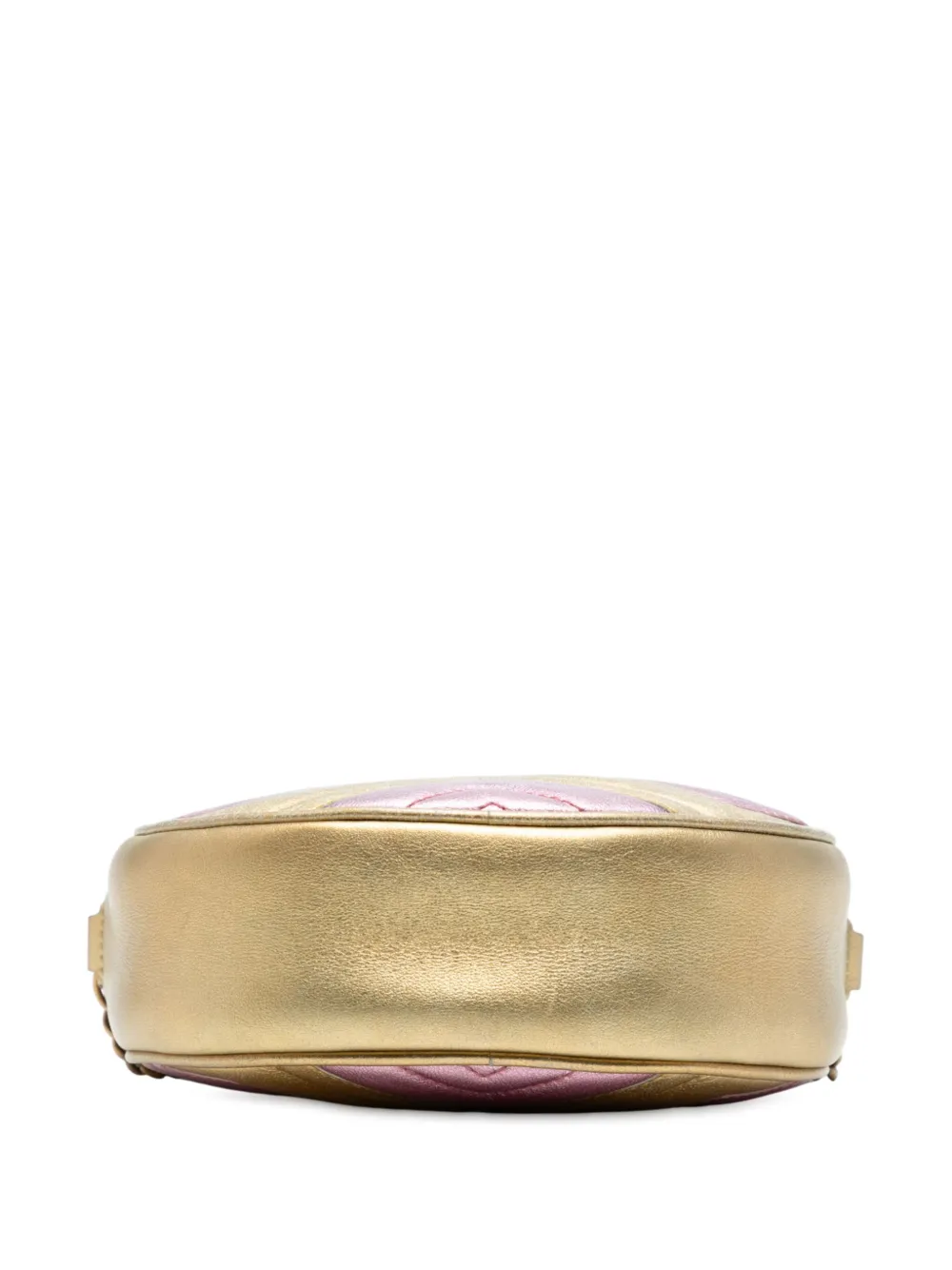 Pre-owned Gucci 2016-2025 Mini Gg Marmont Matelasse Metallic Leather Round Crossbody Bag In Gold