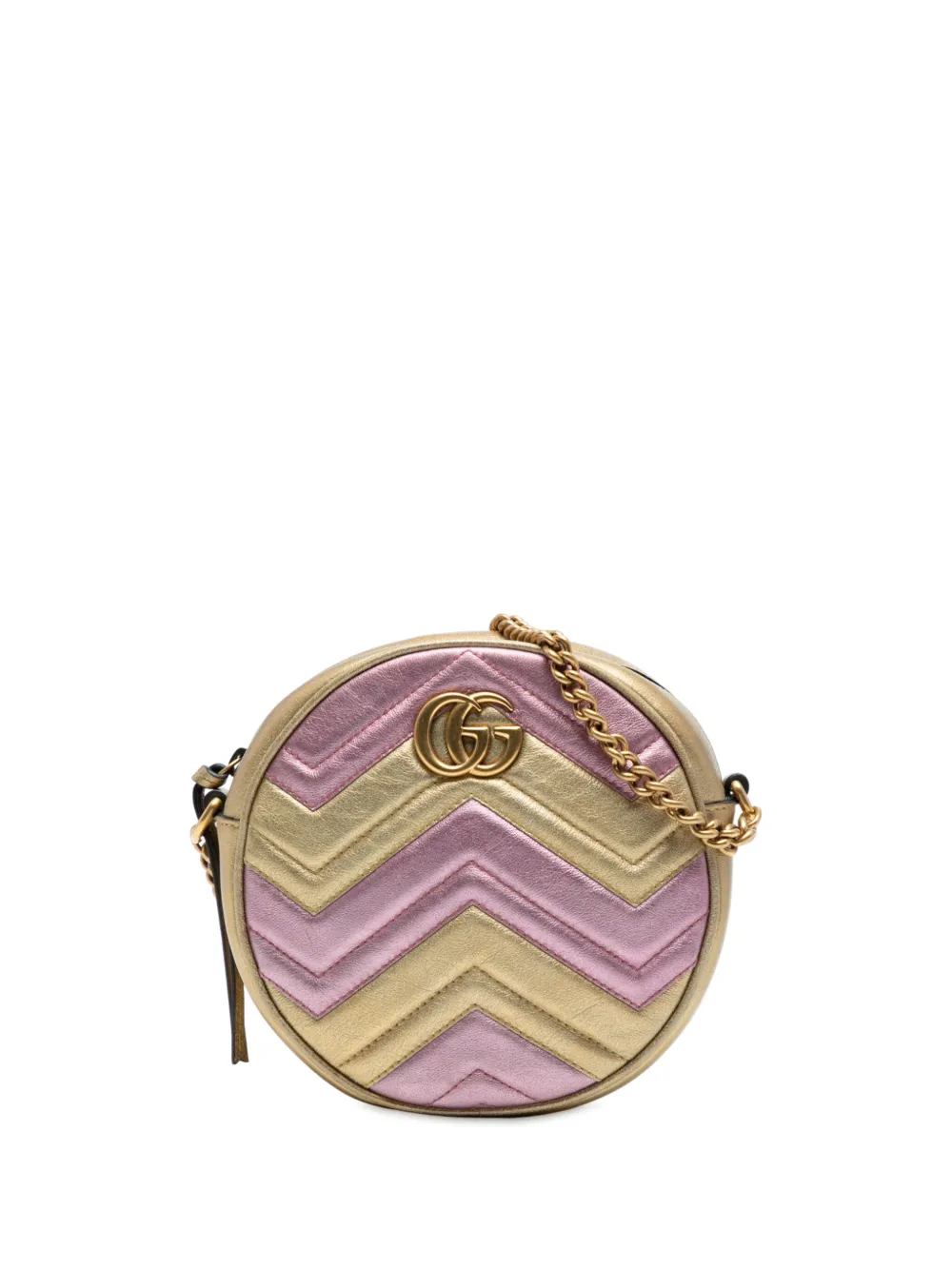 Gucci Pre-Owned 2016-2025 ミニ GGマーモント マテラッセ メタリック レザー ラウンドショルダーバッグ | ゴールドトーン | Image 1