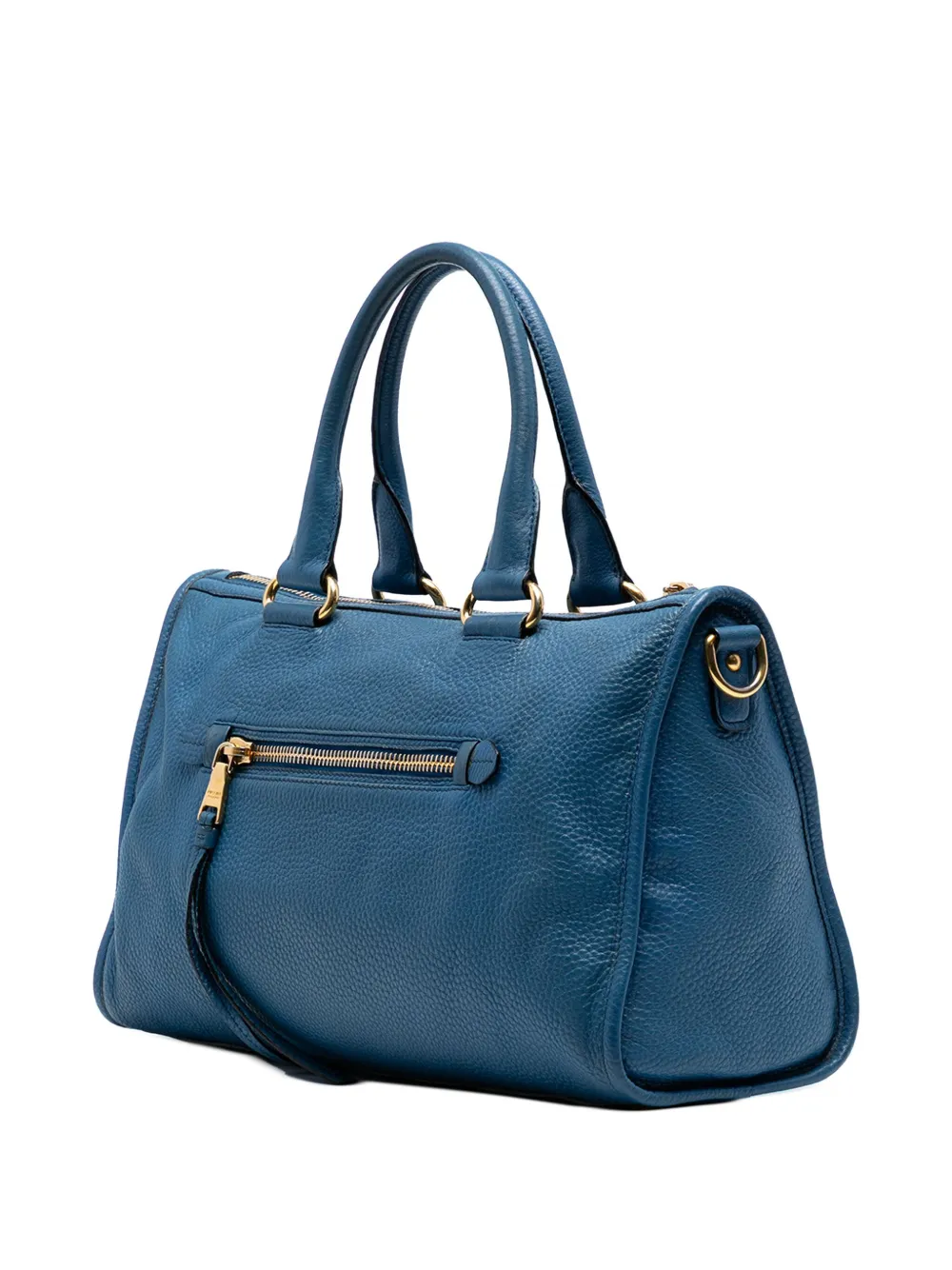 Pre-owned Prada 2013-2025 Vitello Daino Zip Top Satchel In Blue