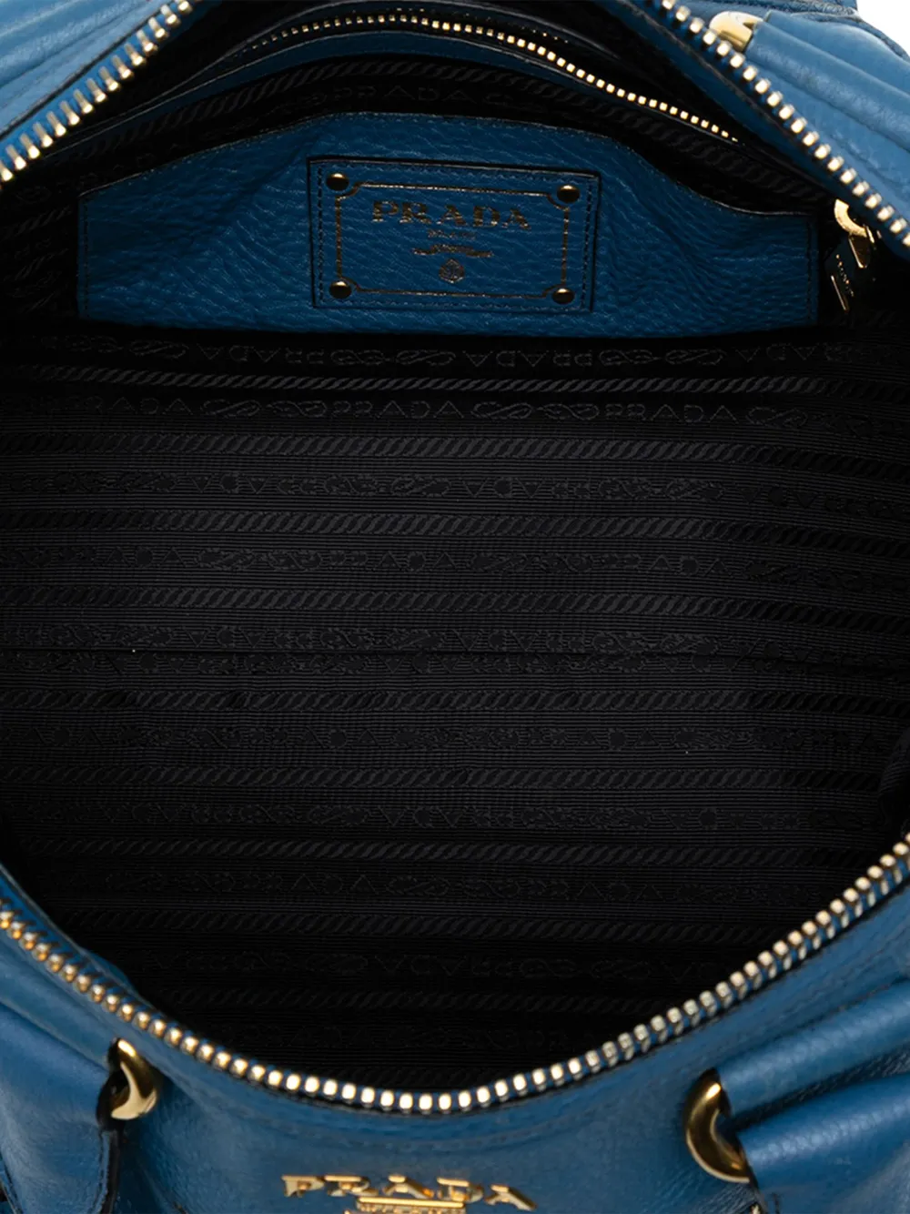 Pre-owned Prada 2013-2025 Vitello Daino Zip Top Satchel In Blue