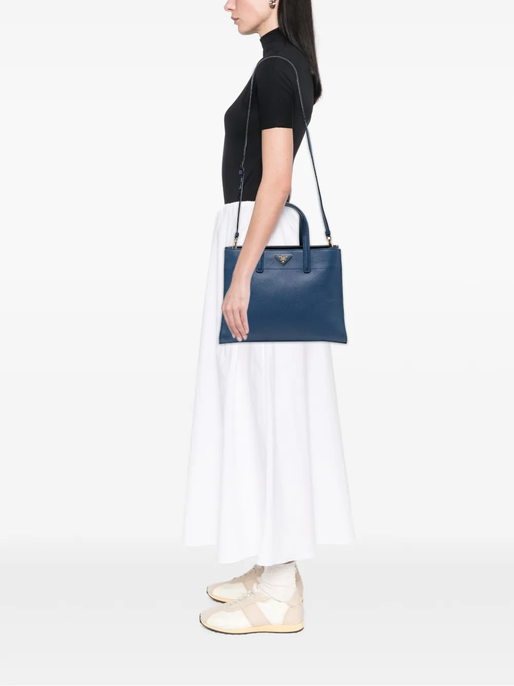 Pre-owned Prada 2010-2025 Saffiano Soft Triple Pocket Tote Satchel In Blue