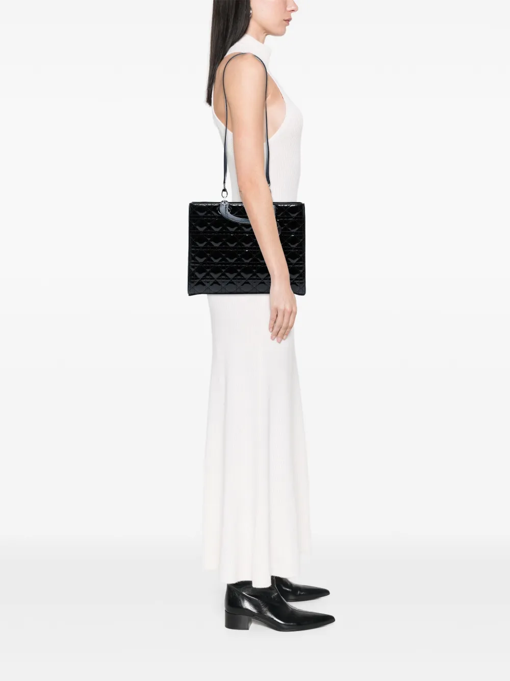 Pre-owned Dior 2014 Large Patent Cannage Lady  Satchel In Black