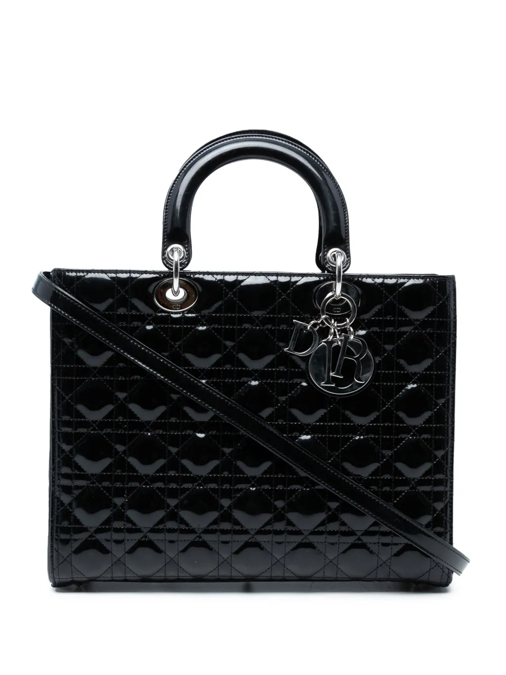 Christian Dior Pre-Owned 2014 ラージ パテント カナージュ レディ ディオール サッチェルバッグ - ブラック