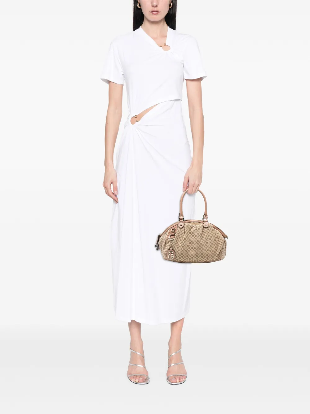 Pre-owned Gucci 2016-2025 Diamante Canvas Sukey Satchel In Brown