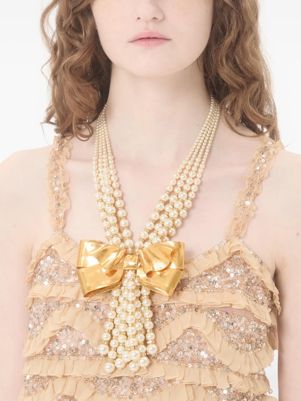 Valentino Garavani bow-pendant pearl necklace - Goud