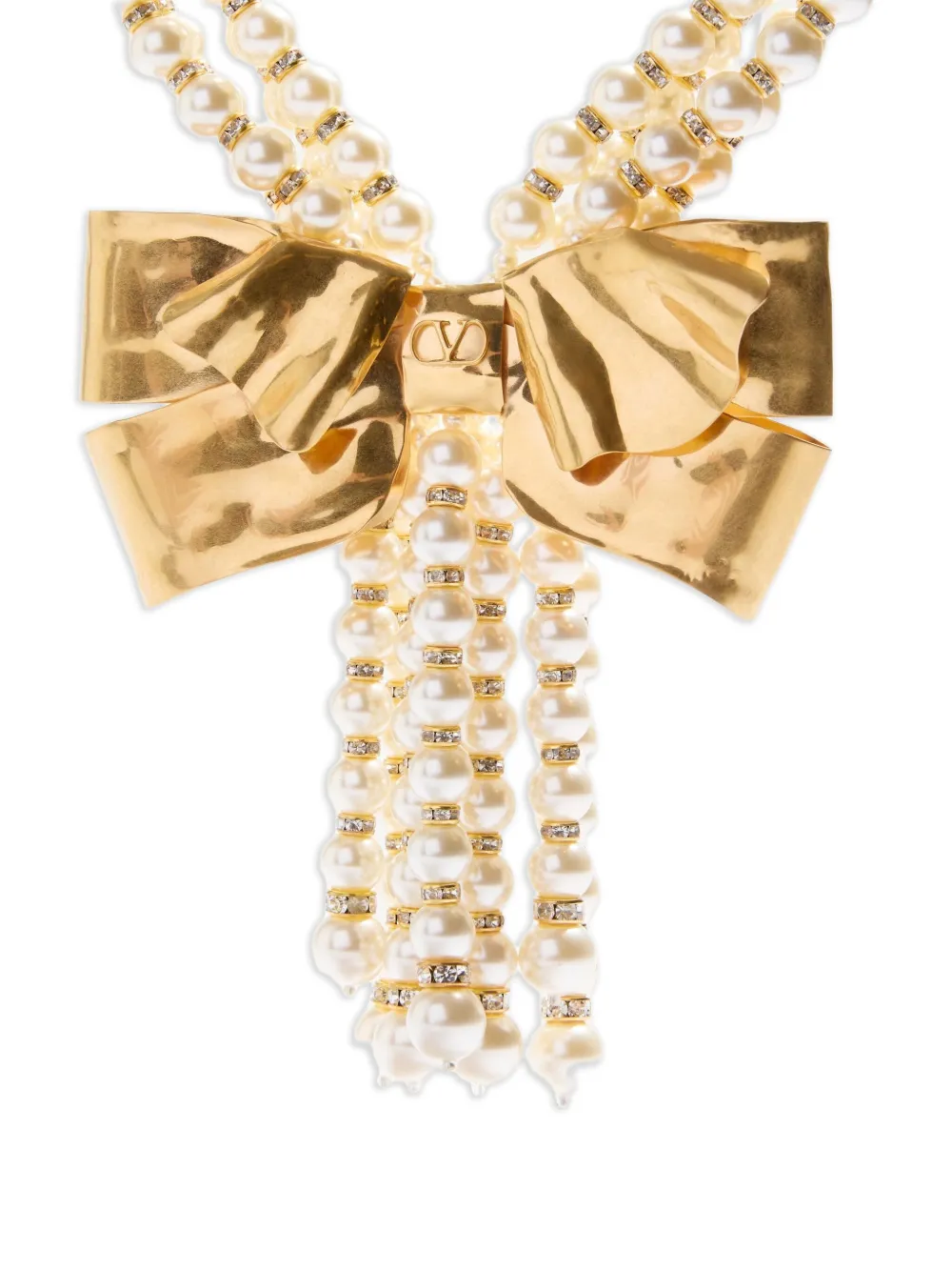 Valentino Garavani Trop Chou Necklace in Metal, Enamel, Pearls, and Crystals in Gold, view 3
