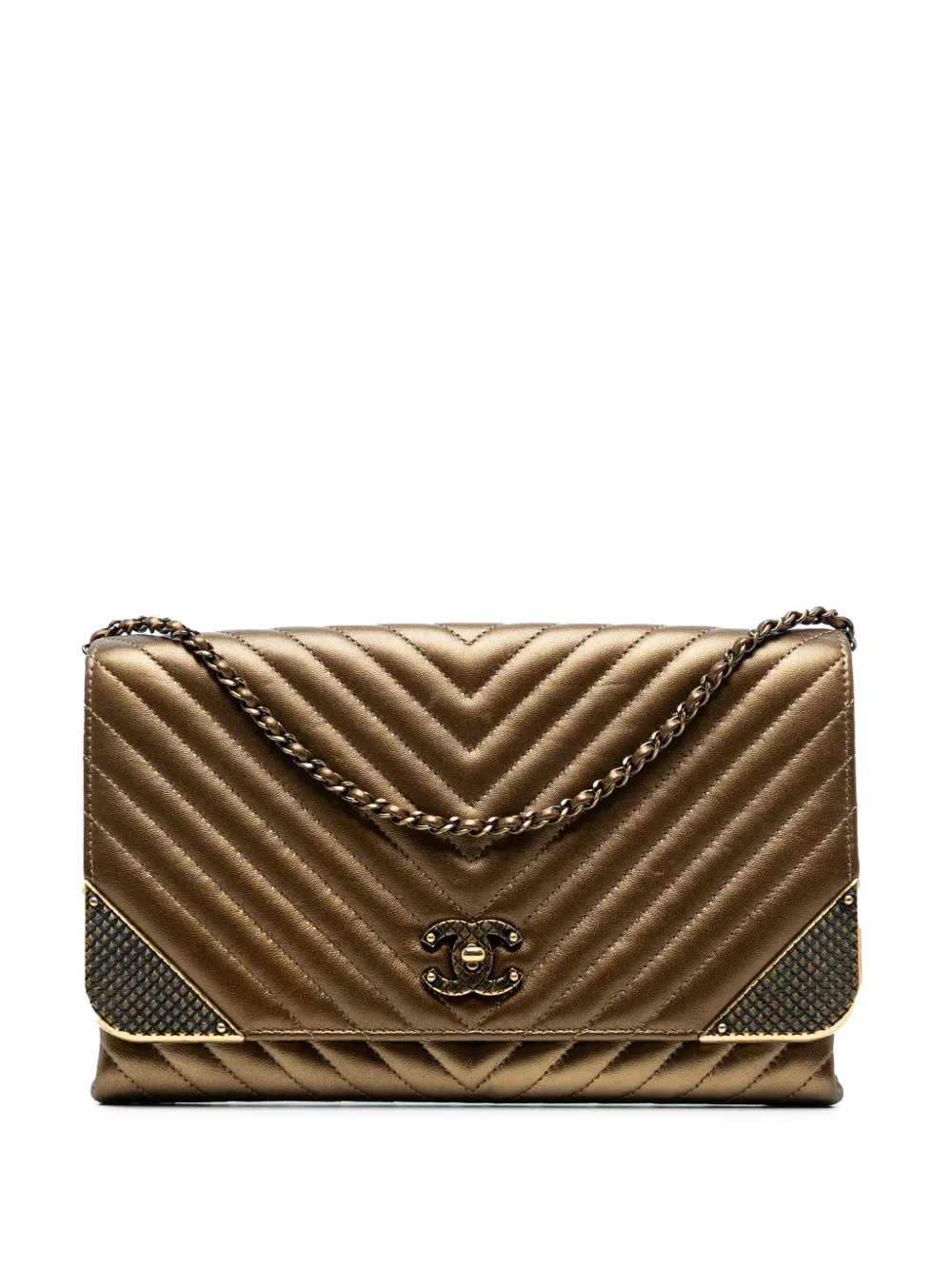 CHANEL Pre-Owned 2018-2019 Calfskin Chevron Rock The Corner Flap shoulder bag - Marrone