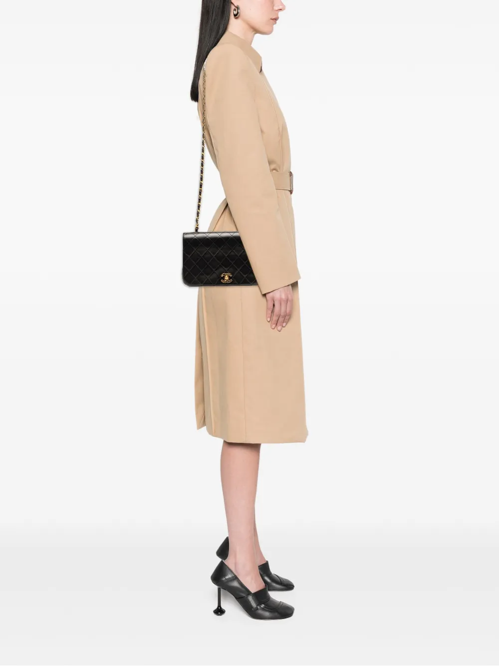 Pre-owned Chanel 1989-1991 Cc Quilted Lambskin Full Flap Crossbody Bag In Black