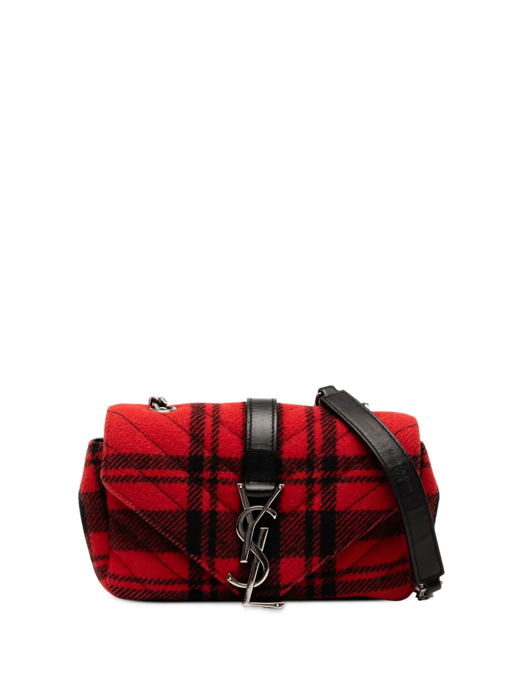 Pre-owned Saint Laurent 2015 Baby Chevron Tartan Wool Monogram Classic Chain Bag Crossbody Bag In Red