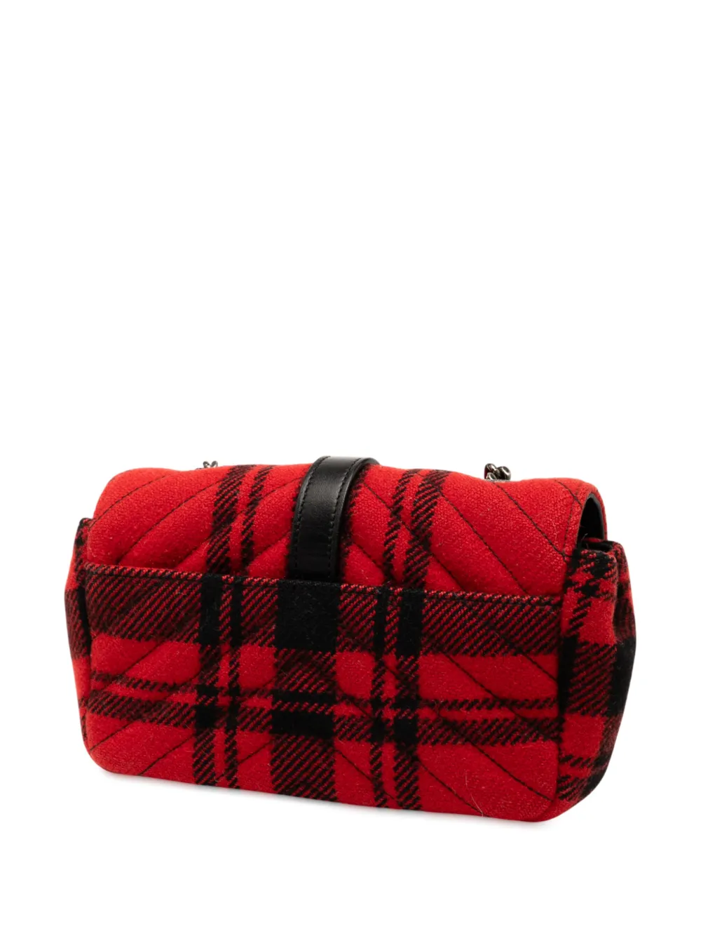  Saint Laurent Pre-owned 2015 Baby Chevron Tartan Wool Monogram Classic Chain Bag Crossbody Bag - Red 