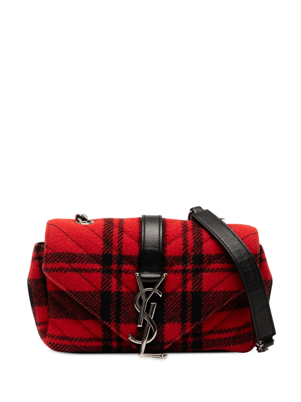 Saint Laurent Pre-Owned 2015 Baby Chevron Tartan Wool Monogram Classic Chain Bag crossbody bag - Rosso