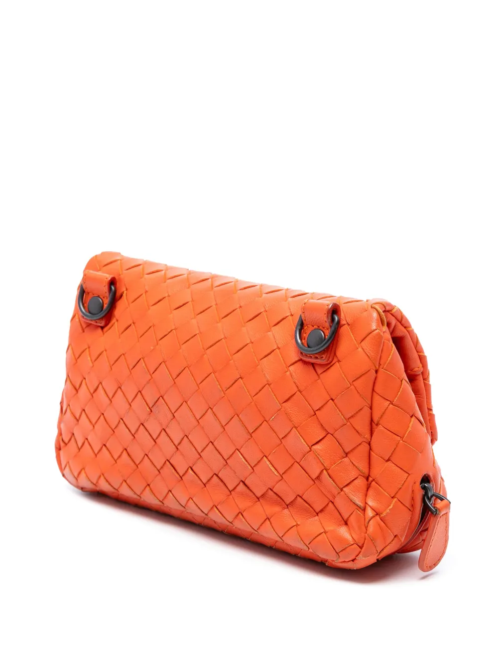 Pre-owned Bottega Veneta 2012-2025 Mini Nappa Intrecciato Expandable Chain Flap Crossbody Bag In Orange