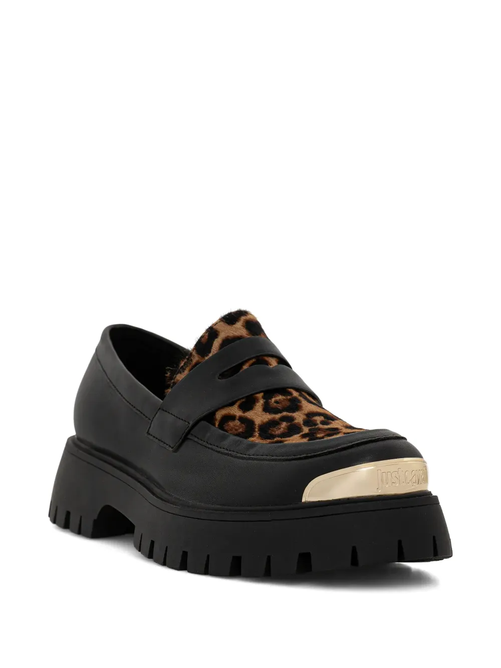 Just Cavalli Loafers met luipaardprint en metalen neus Zwart