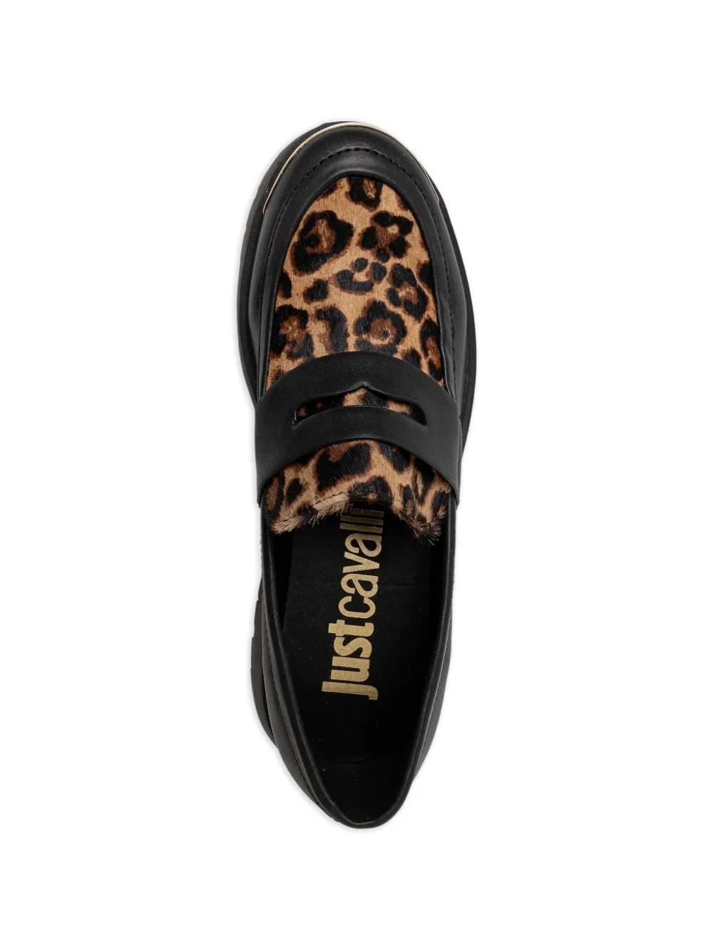 Just Cavalli Loafers met luipaardprint en metalen neus Zwart