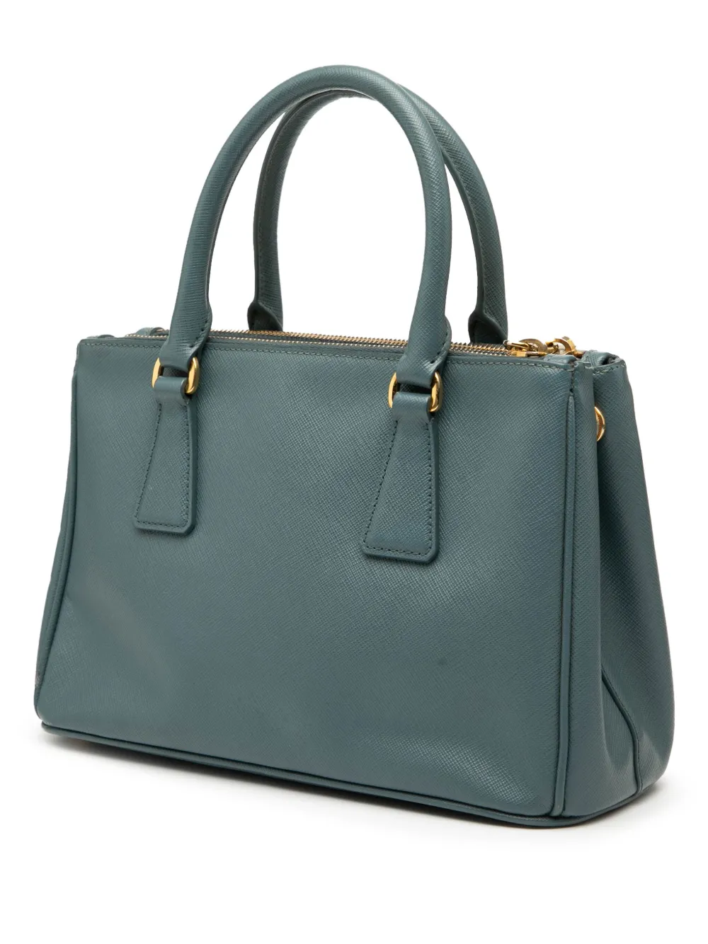 Pre-owned Prada 2010-2025 Mini Saffiano Lux Galleria Double Zip Satchel In Blue