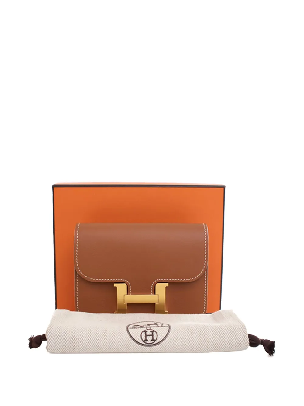 Pre-owned Hermes 2021 Evercolor Constance Slim Wallet Small Wallets In Brown