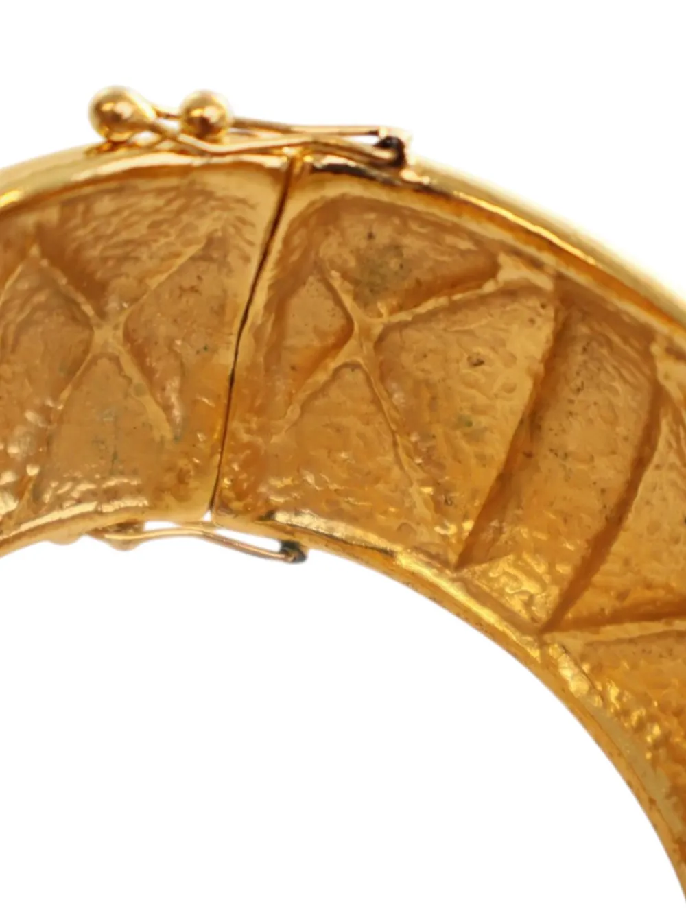 Pre-owned Chanel 1980-1990 Cc Gold Plated Quilted Wide Cuff Bracelet Costume Bracelet