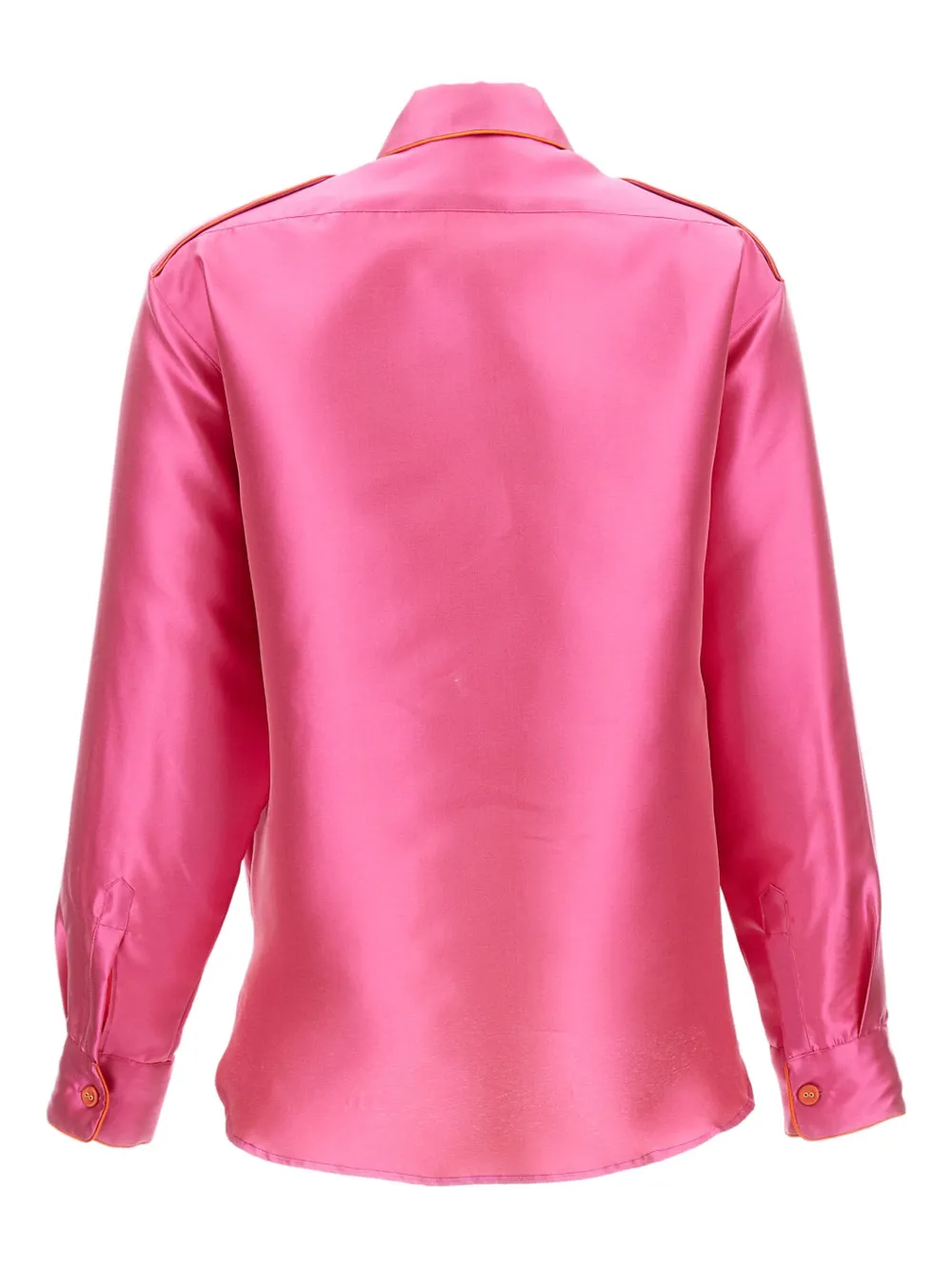 PINAG contrast-piping flap-pockets silk shirt - Roze