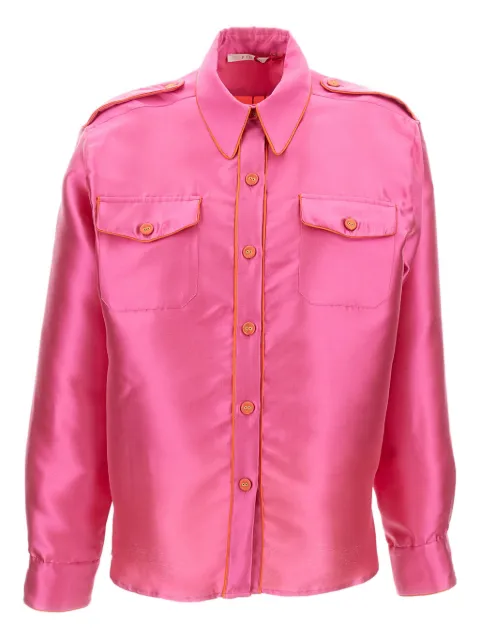 PINAG contrast-piping flap-pockets silk shirt