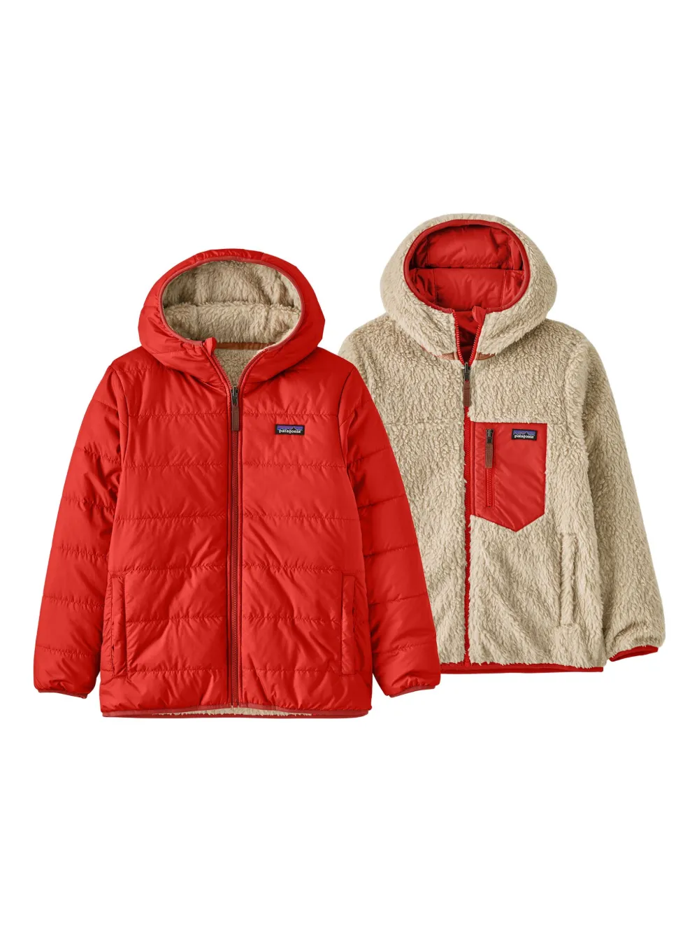 Patagonia Kids リバーシブル フーデッドキルティングジャケット - レッド Patagonia Kids リバーシブル フーデッドキルティングジャケット - レッド