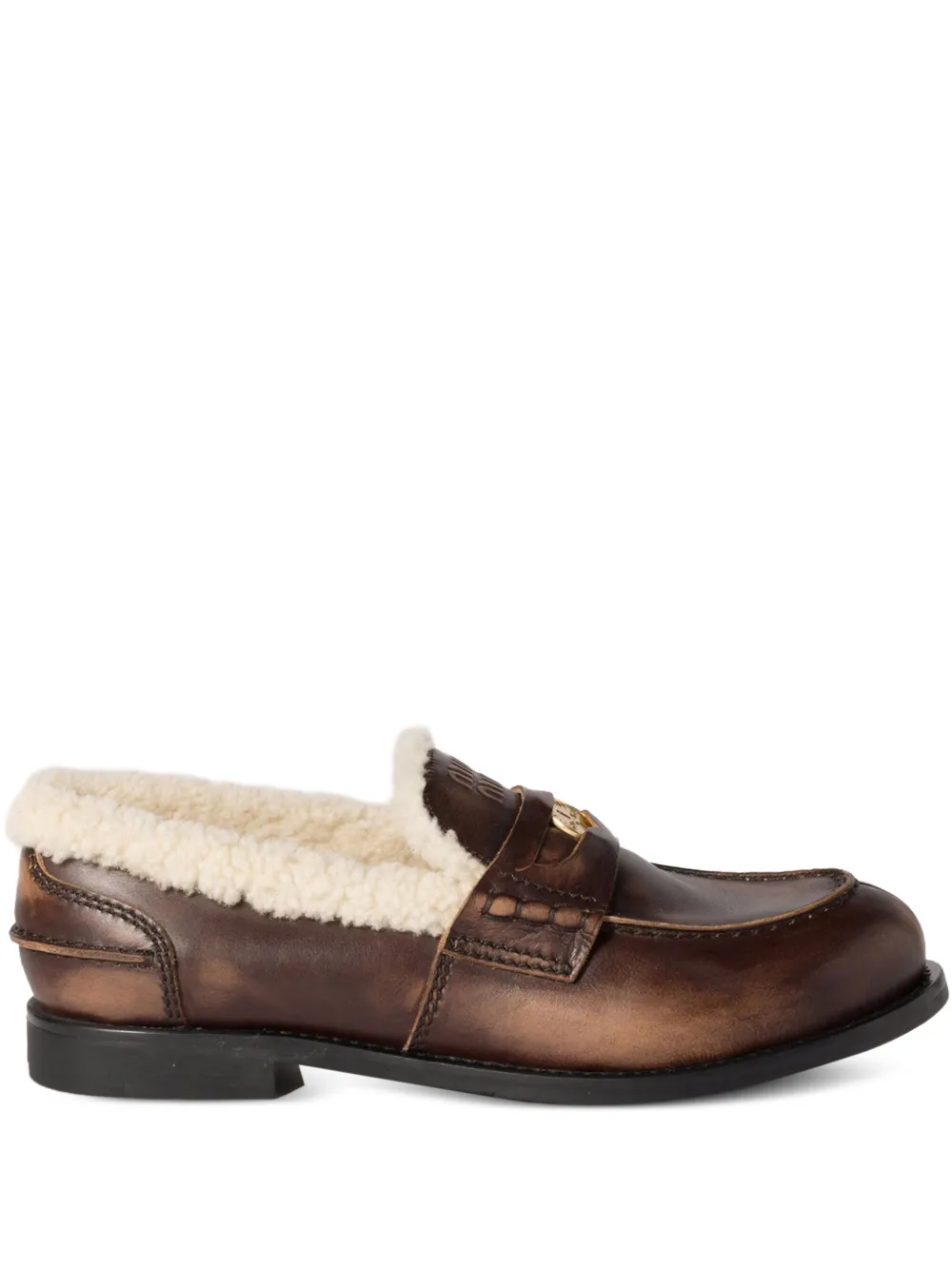 Miu Miu shearling-lined penny loafers | Brown | Image 1