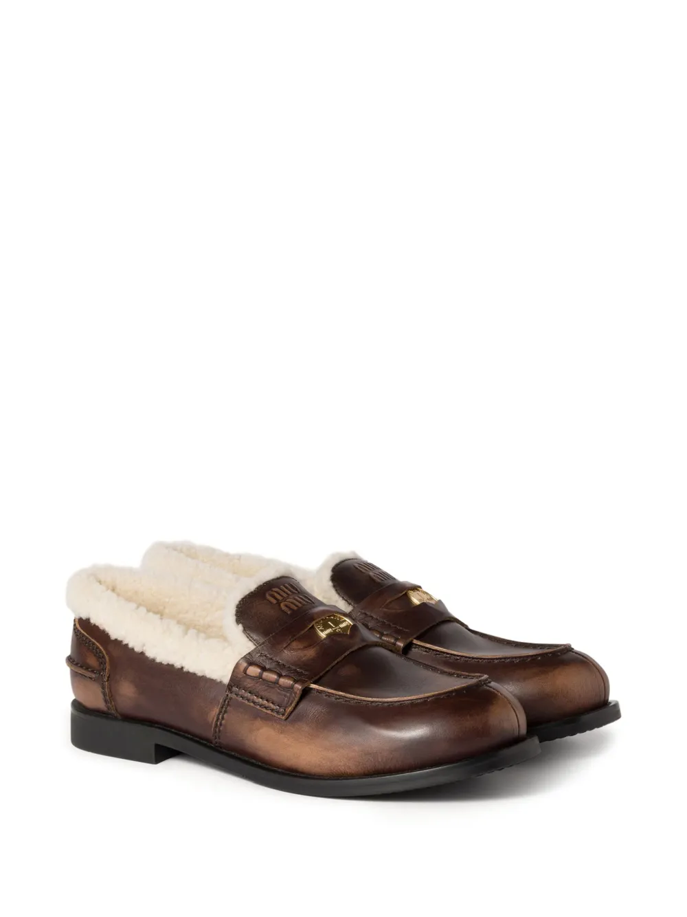 Miu Miu shearling-lined penny loafers - Bruin