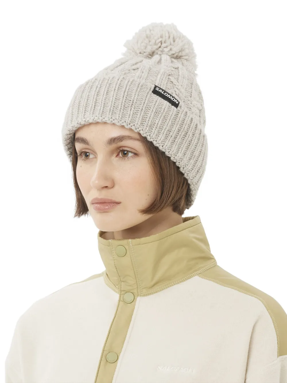 Salomon Pompom Ribbed Hat In Gray