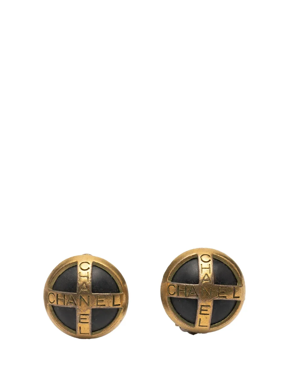 CHANEL Pre-owned 1994 Gold Plated And Acrylic Cc Round Clip On Earrings Costume Earrings