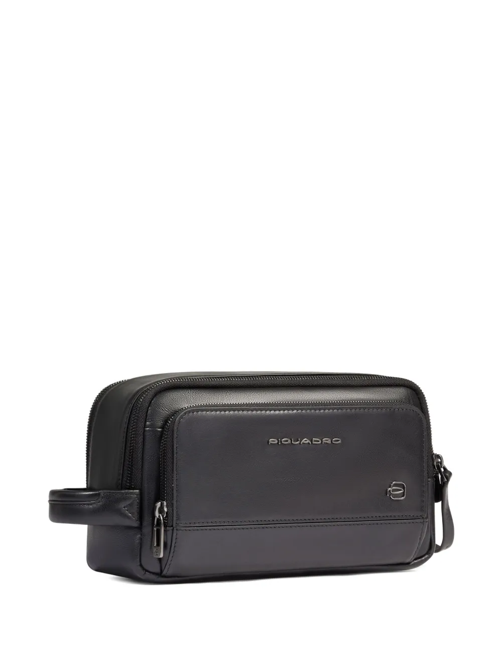 Piquadro Logo-plaque Wash Bag In Black