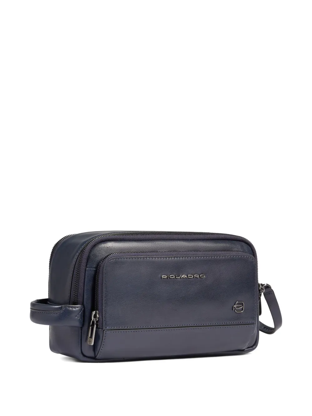 Piquadro Logo-plaque Zip Wash Bag In Blue