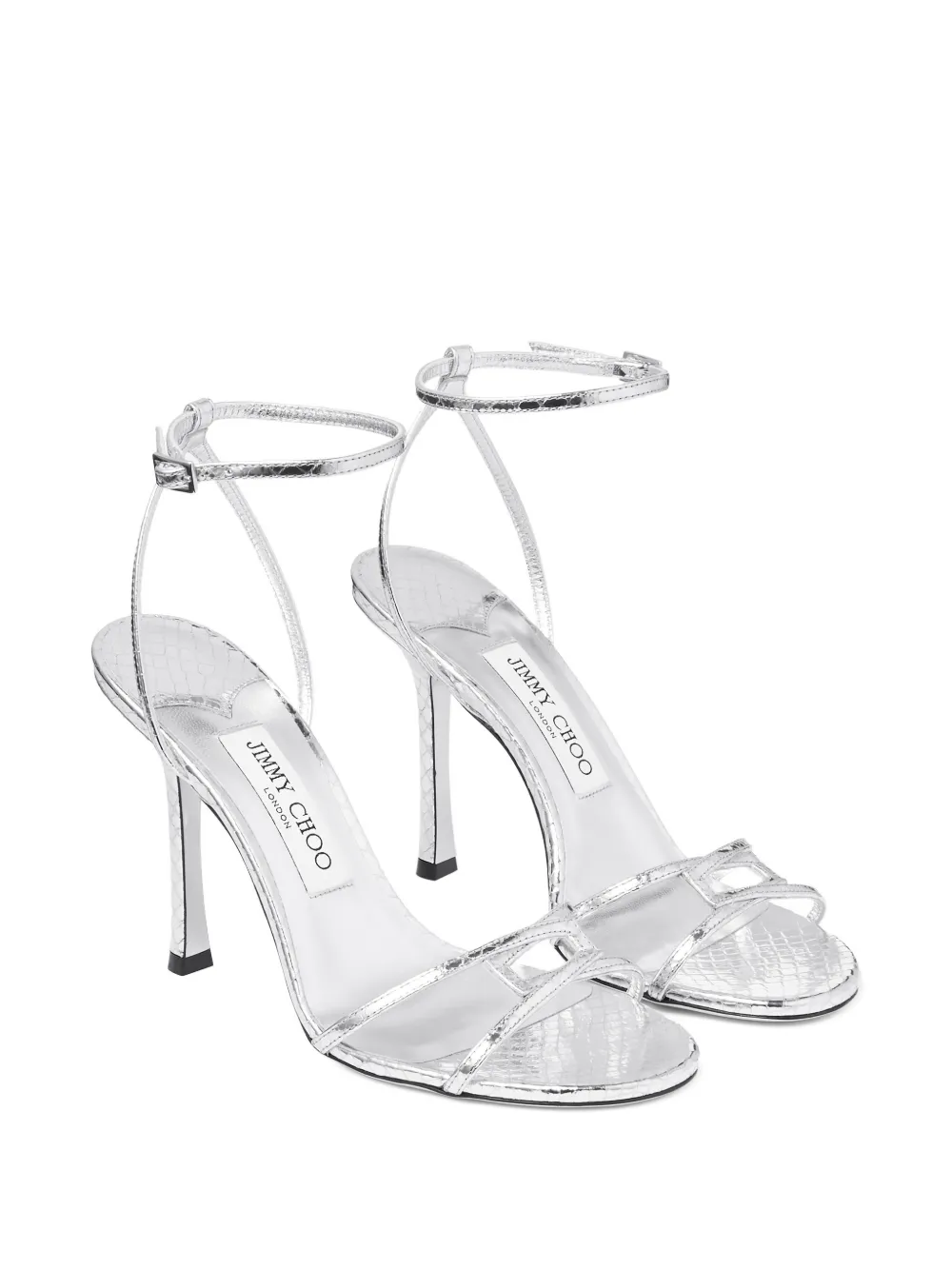 Jimmy Choo 100mm Leo Ankle-strap Open-toe Sandals In Silver